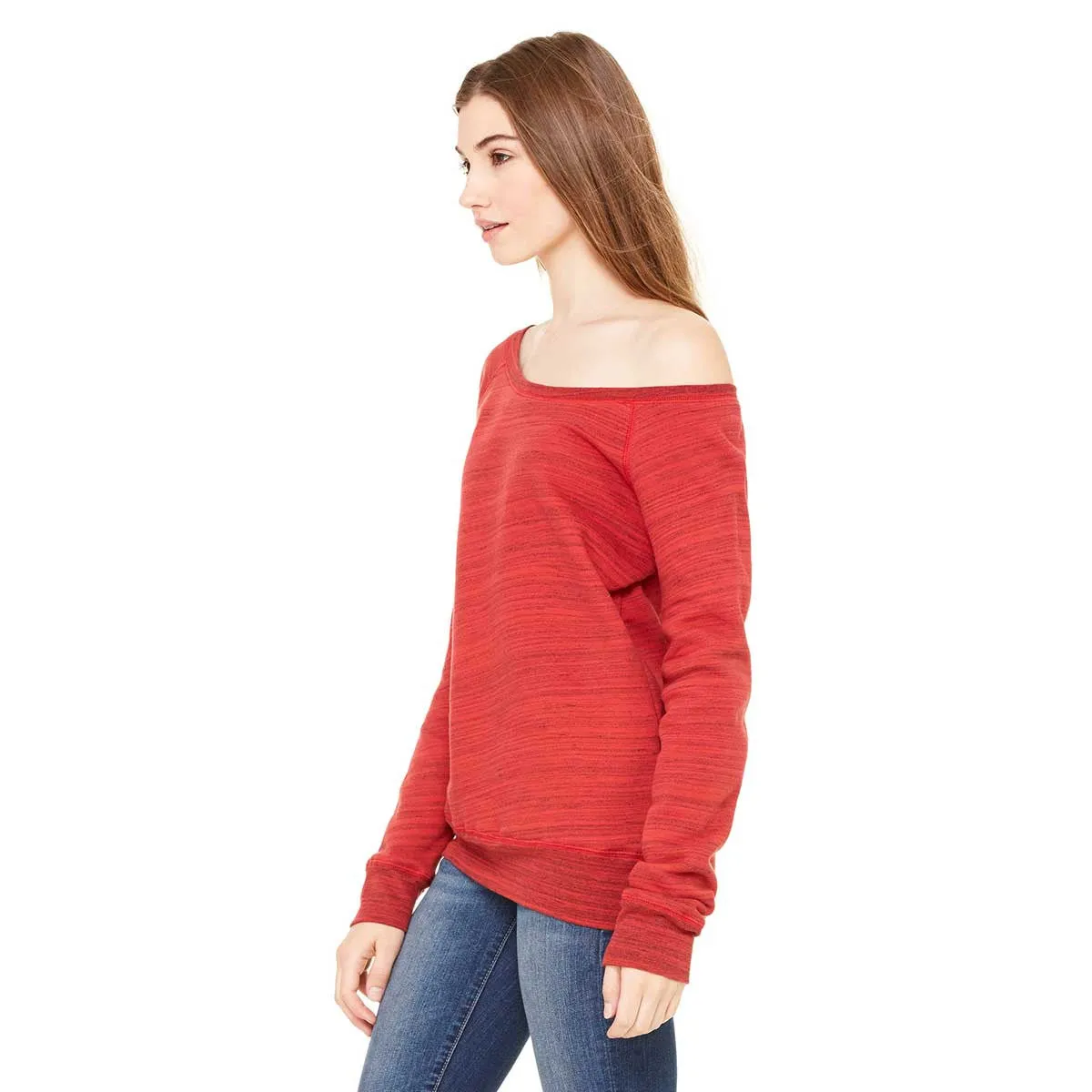 Bella   Canvas Women's Red Marble Fleece Wide Neck Sweatshirt