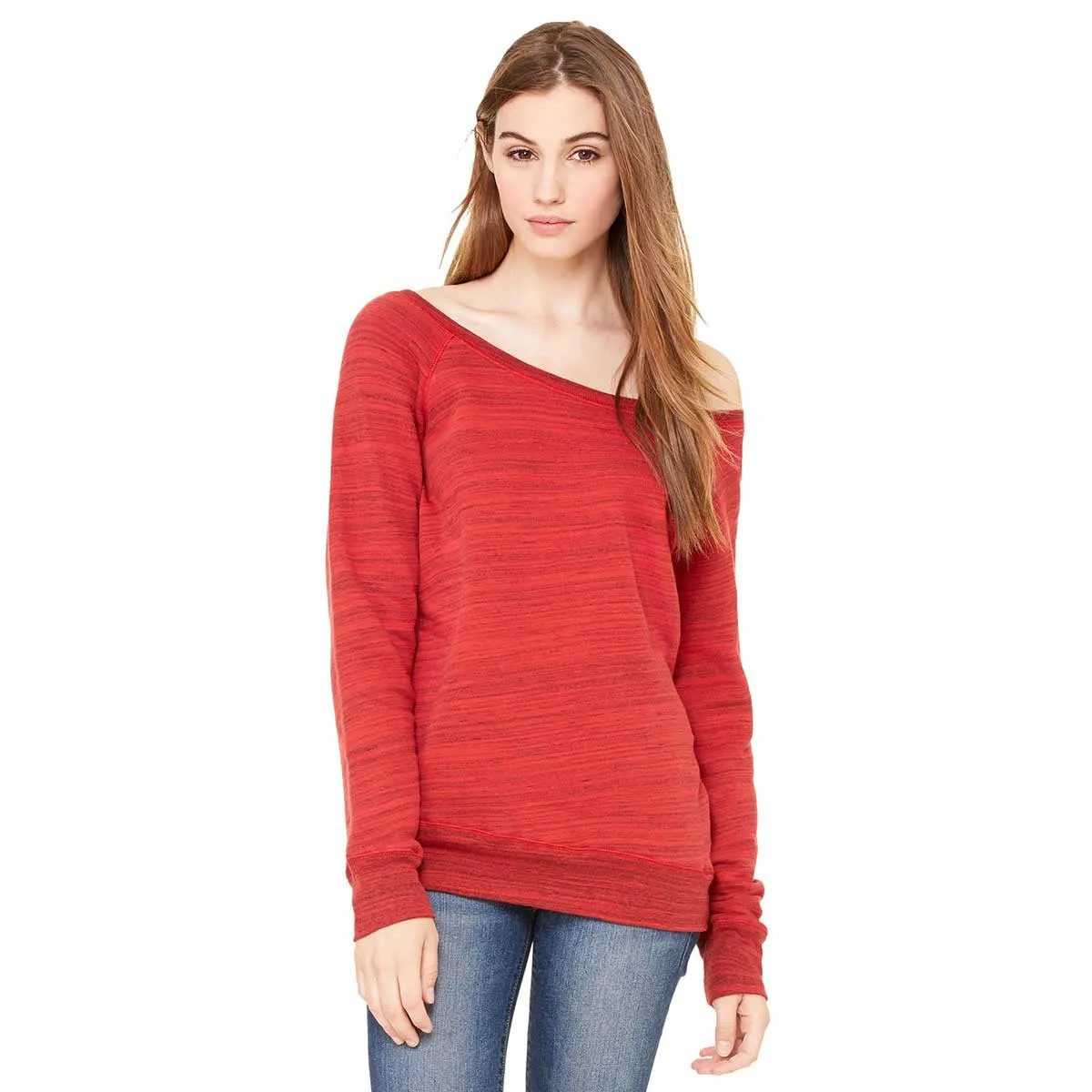 Bella   Canvas Women's Red Marble Fleece Wide Neck Sweatshirt