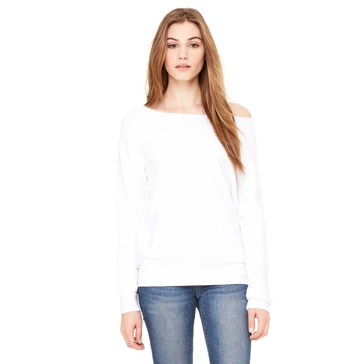 Bella   Canvas Women's Solid White Triblend Wide Neck Sweatshirt