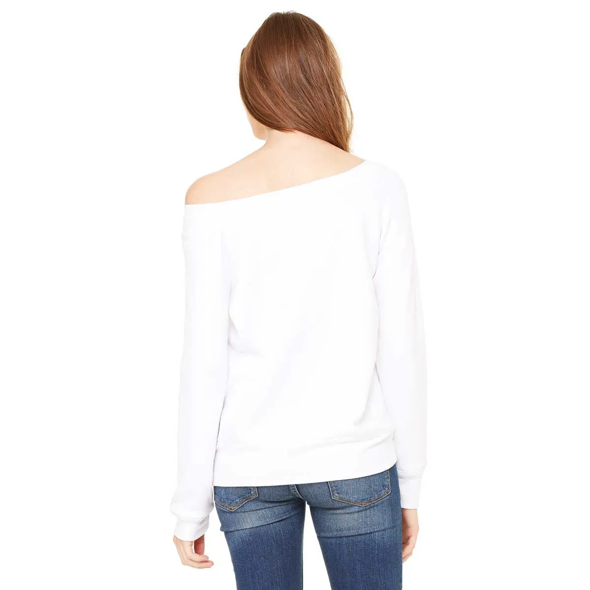 Bella   Canvas Women's Solid White Triblend Wide Neck Sweatshirt