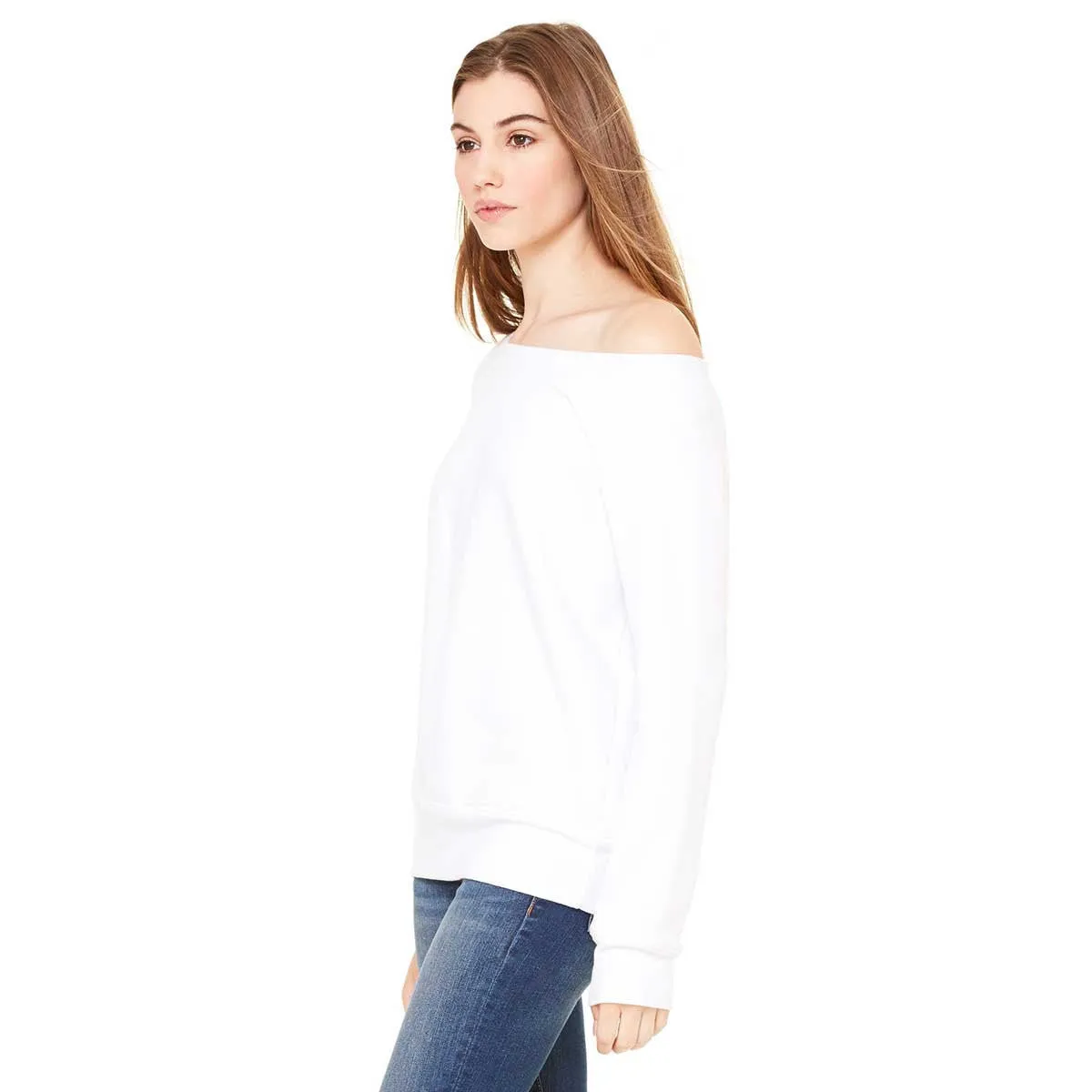 Bella   Canvas Women's Solid White Triblend Wide Neck Sweatshirt