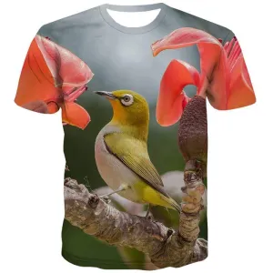 Bird T shirts Men Flower T-shirts Graphic Hilarious Tshirts Novelty Harajuku T-shirts 3d Lovely Shirt Print