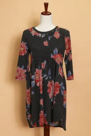 Black Floral Babydoll Dress