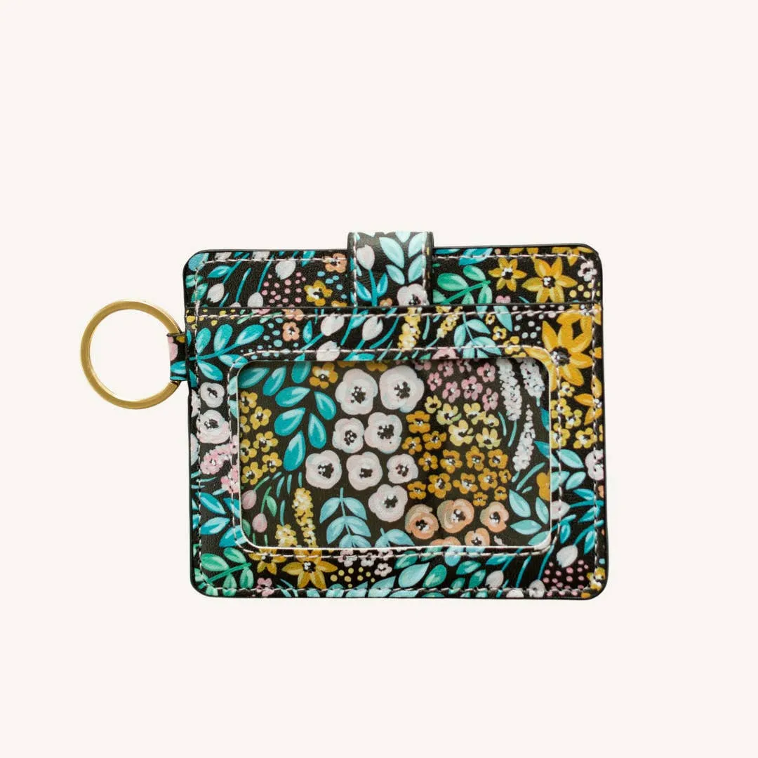 Black Floral Keyring Card Wallet