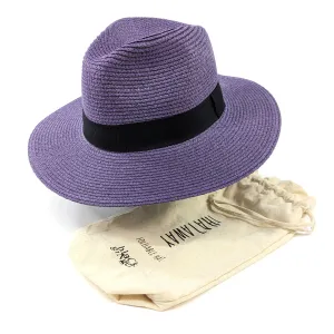 Black Ginger - Regal Purple Panama Foldable Hat with Black Ribbon (57cm)