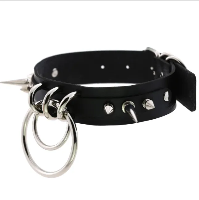 Black Goth Spiked Choker with Ring