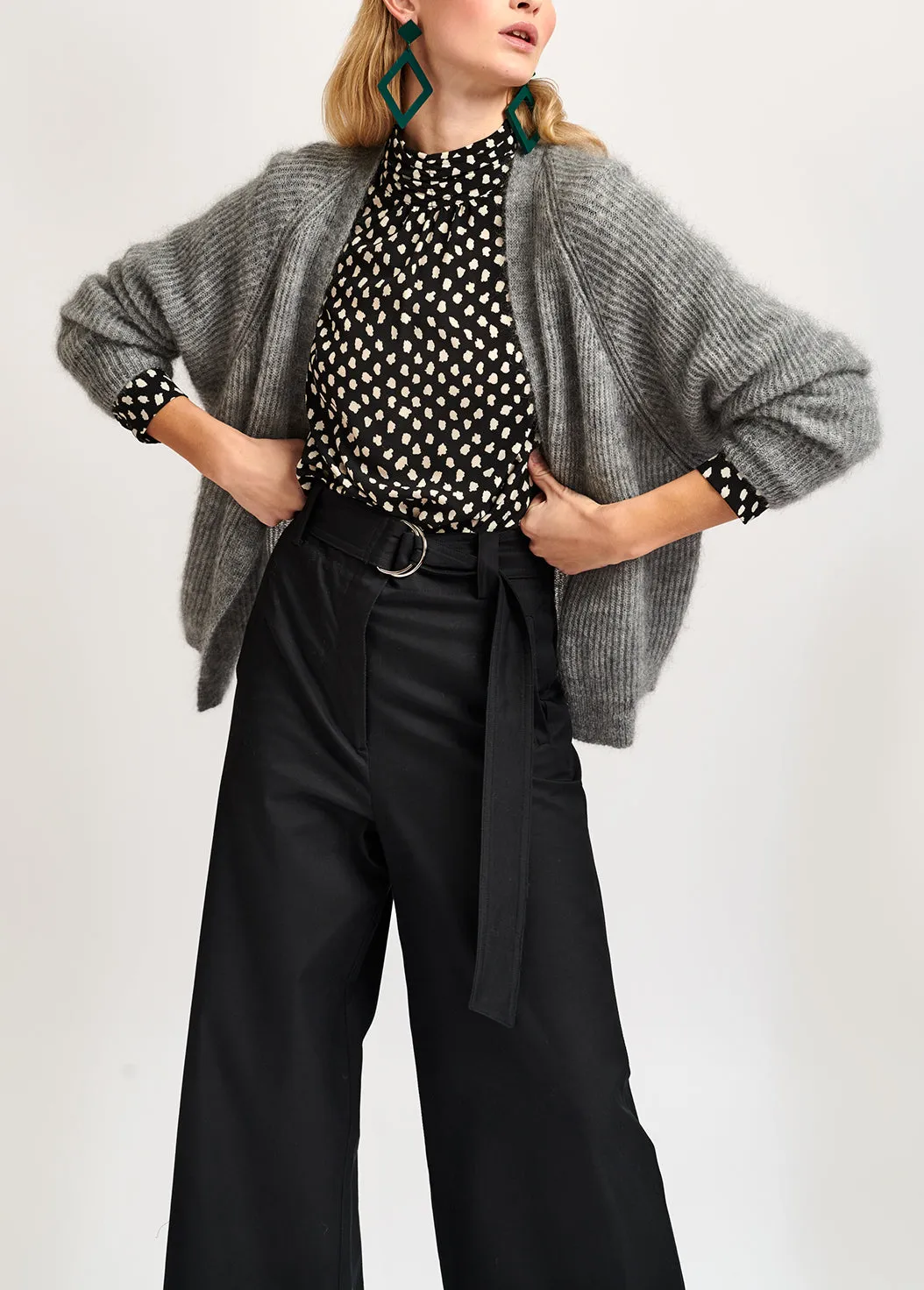 Black polka dot turtleneck top