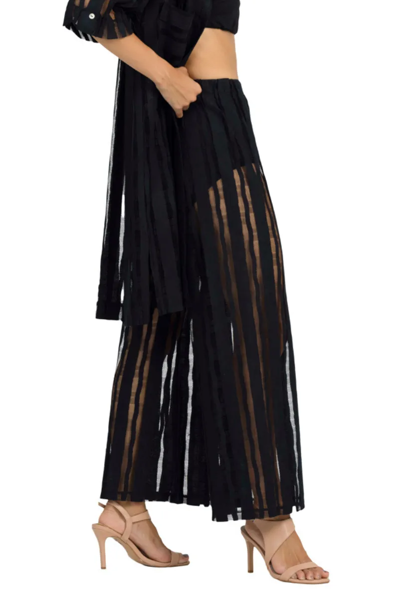 Black Sheer Striped Wide-Leg Pants