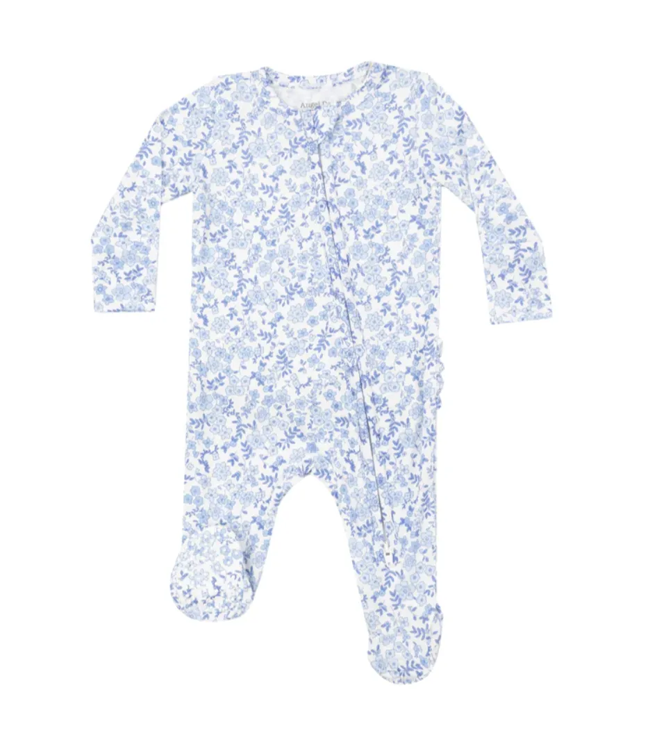 Blue Calico Ruffle Footie