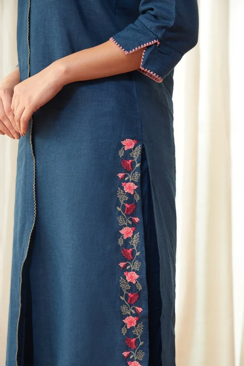 Blue Linen Kurta Set