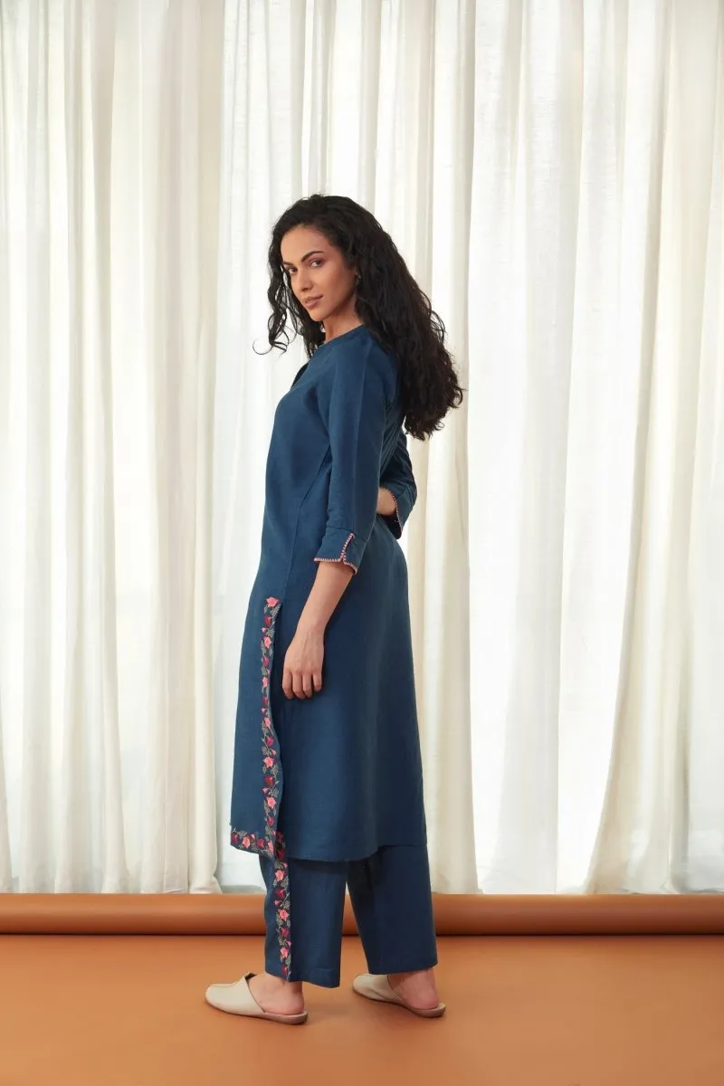 Blue Linen Kurta Set