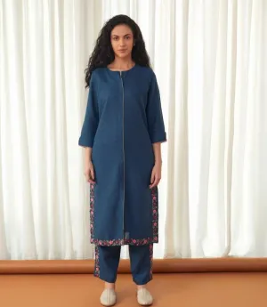 Blue Linen Kurta Set