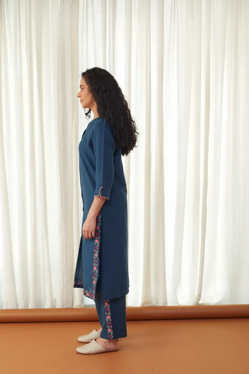 Blue Linen Kurta Set