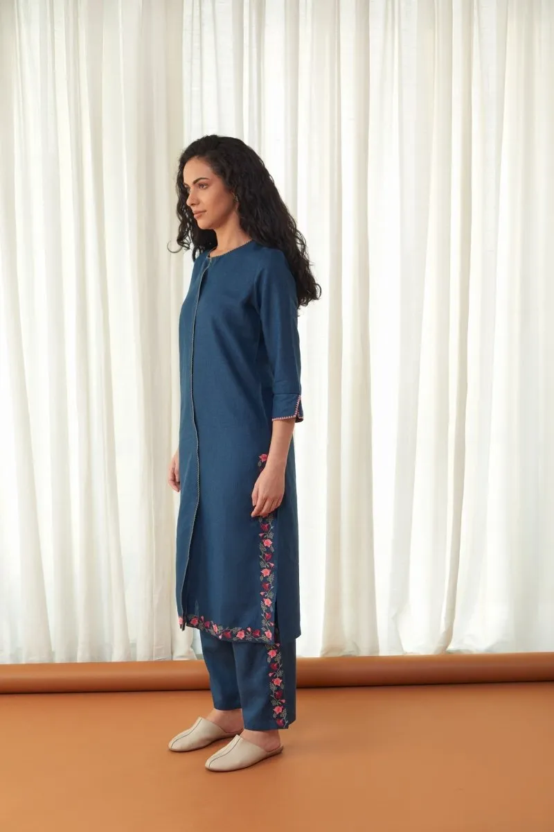 Blue Linen Kurta Set