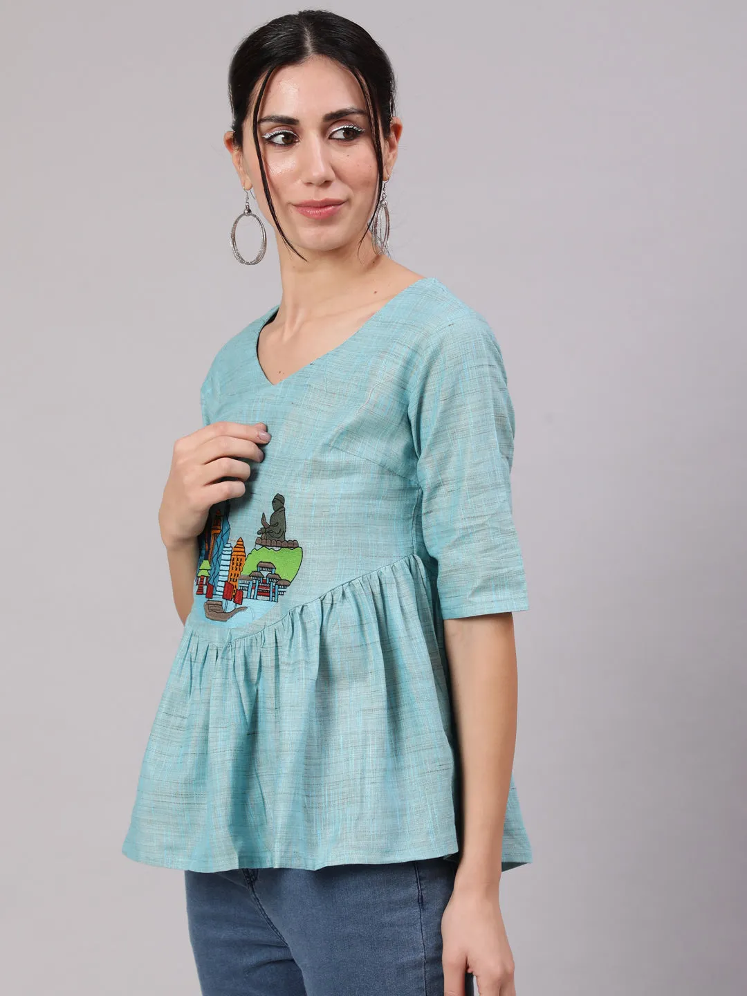 Blue Singapore Embroidered Tunic