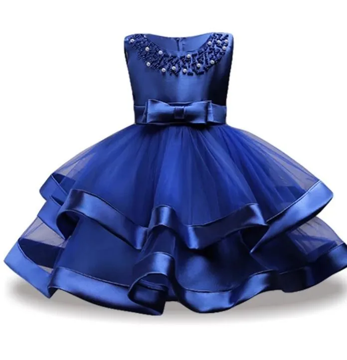 Blue Two Tier Beaded Dress, Size 6M-10 Yrs