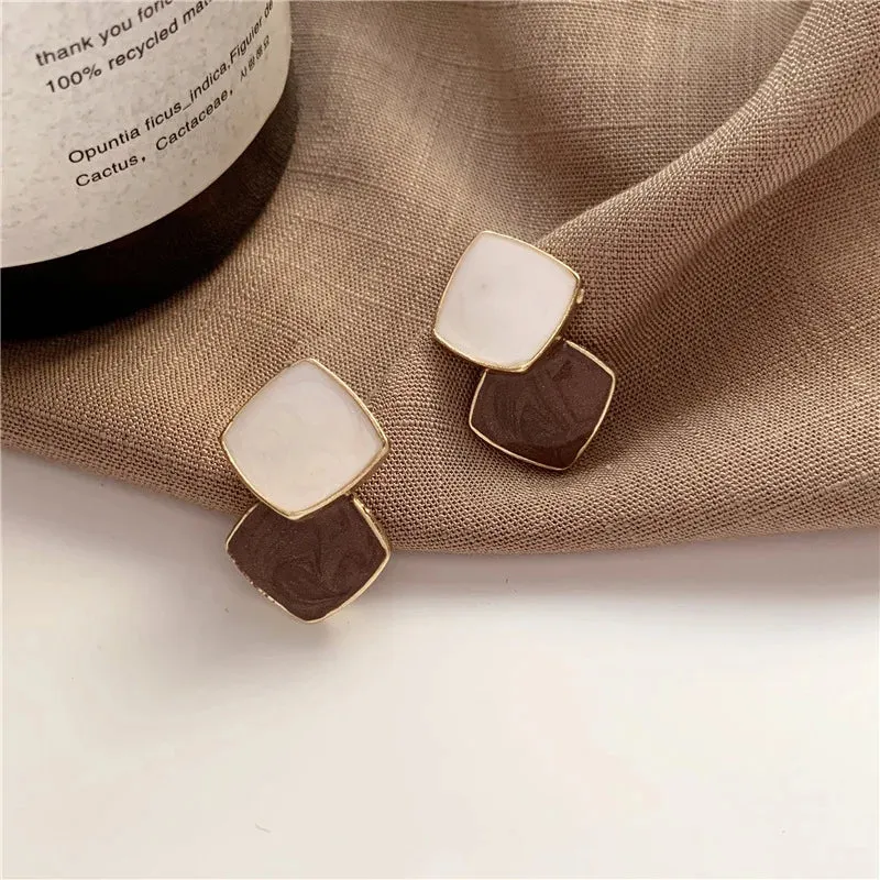 Boho Geometric Square Drop Dangle Enamel Fashion Modern Female Korean Vintage Jewelry 2024 Earring