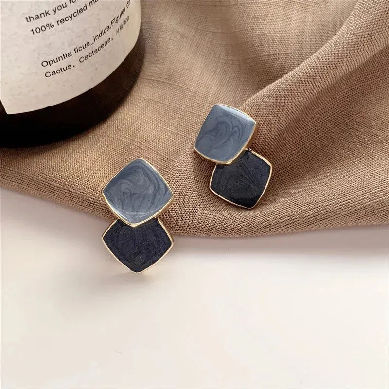 Boho Geometric Square Drop Dangle Enamel Fashion Modern Female Korean Vintage Jewelry 2024 Earring