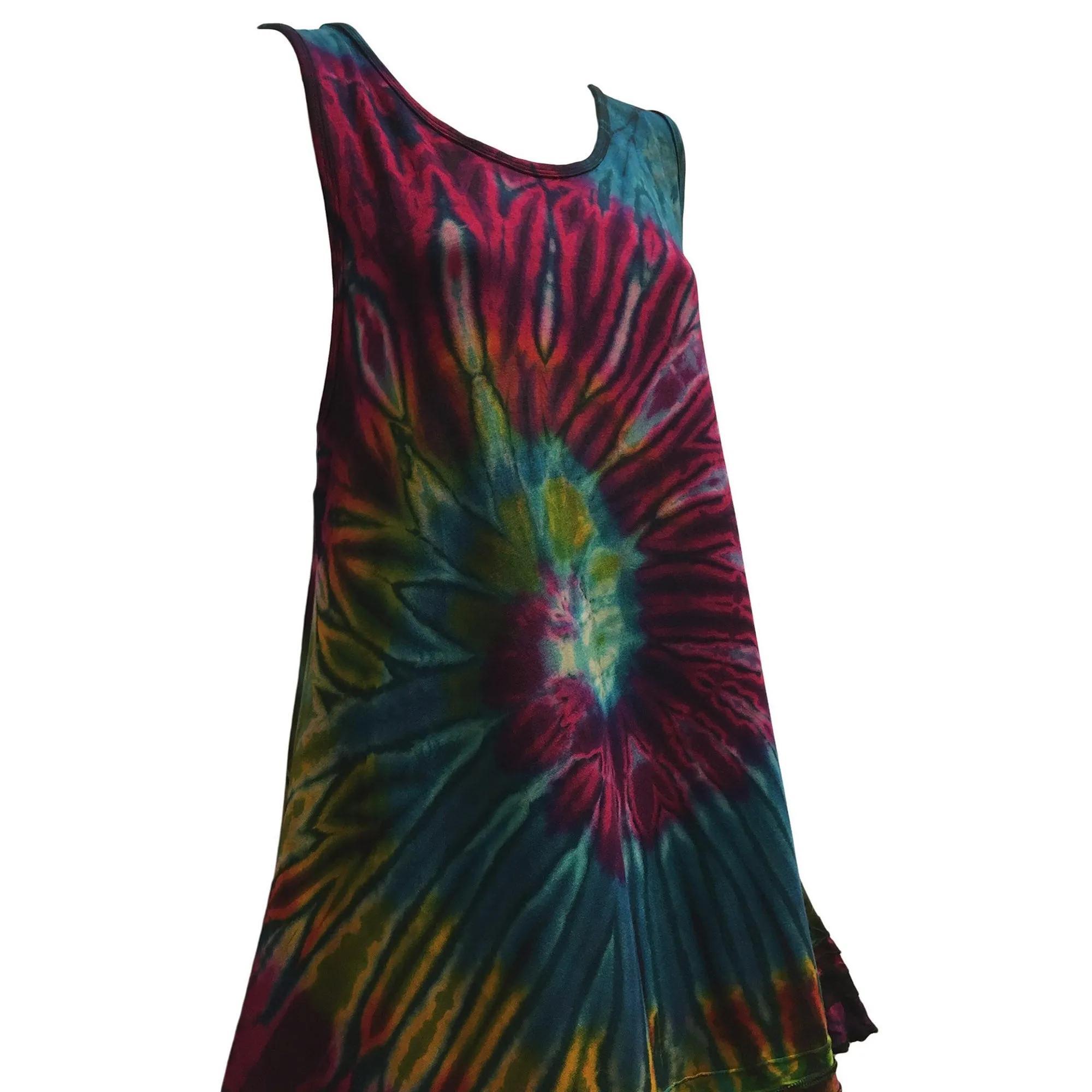 Boho Hand Tie-Dye Spandex Summer Cami Tank Tunic T-Shirt Swing Dress