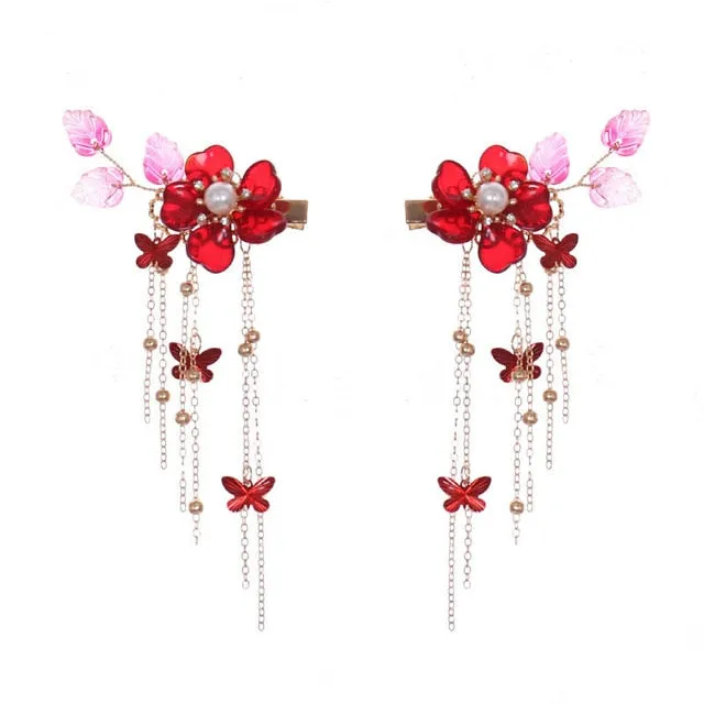 Bridal Red Flower Crystal Hair Accessories for Chinese Wedding