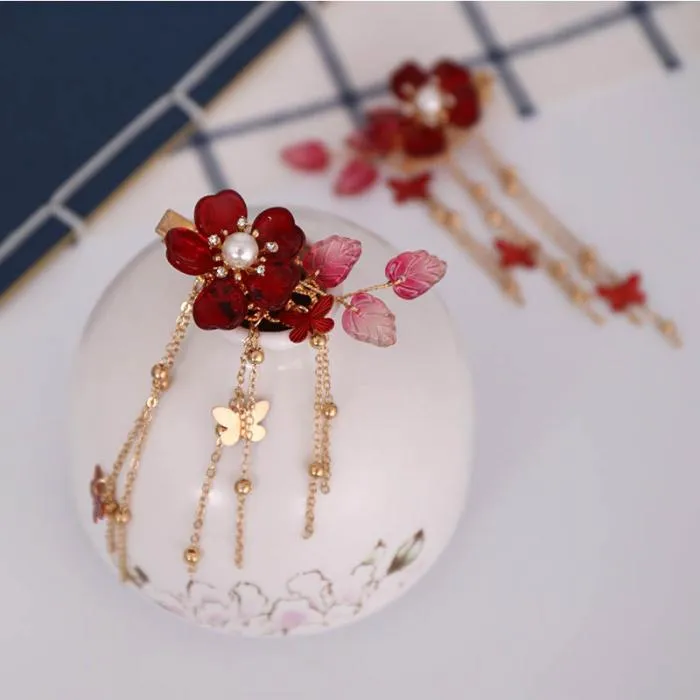 Bridal Red Flower Crystal Hair Accessories for Chinese Wedding