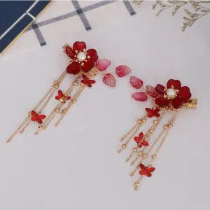 Bridal Red Flower Crystal Hair Accessories for Chinese Wedding