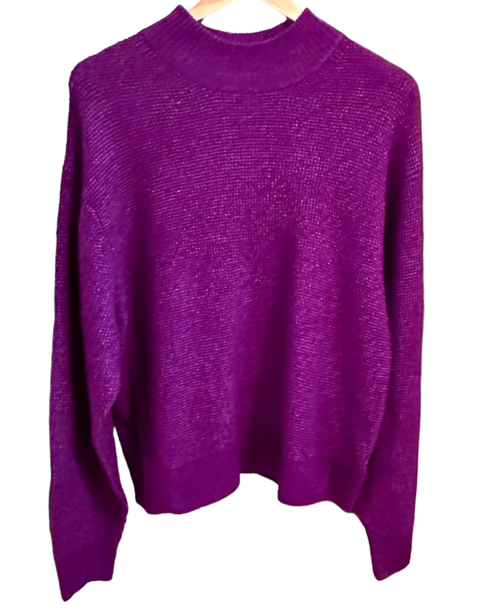 Bright Winter Fuchsia Shock Waffle Knit Pullover Sweater