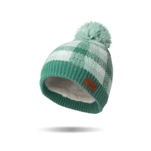 Britts Knits Ladies Sweater Weather Pom Hat - Teal Buffalo Plaid