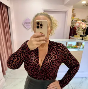 Brogan Leopard Print Velvet Long Sleeve Bodysuit