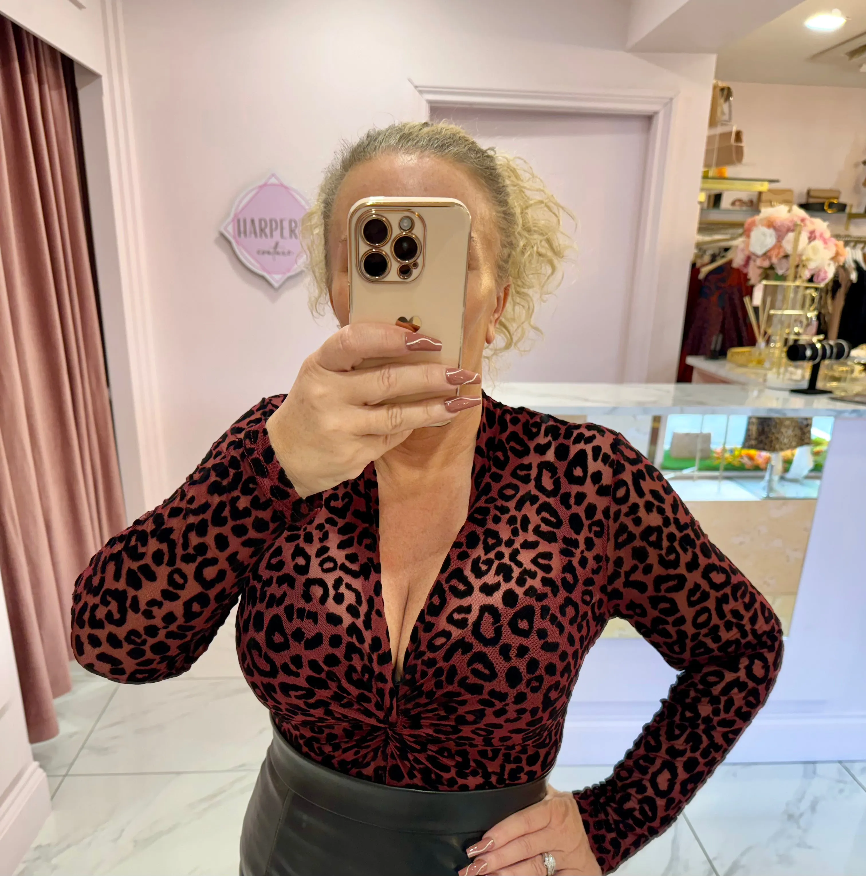 Brogan Leopard Print Velvet Long Sleeve Bodysuit