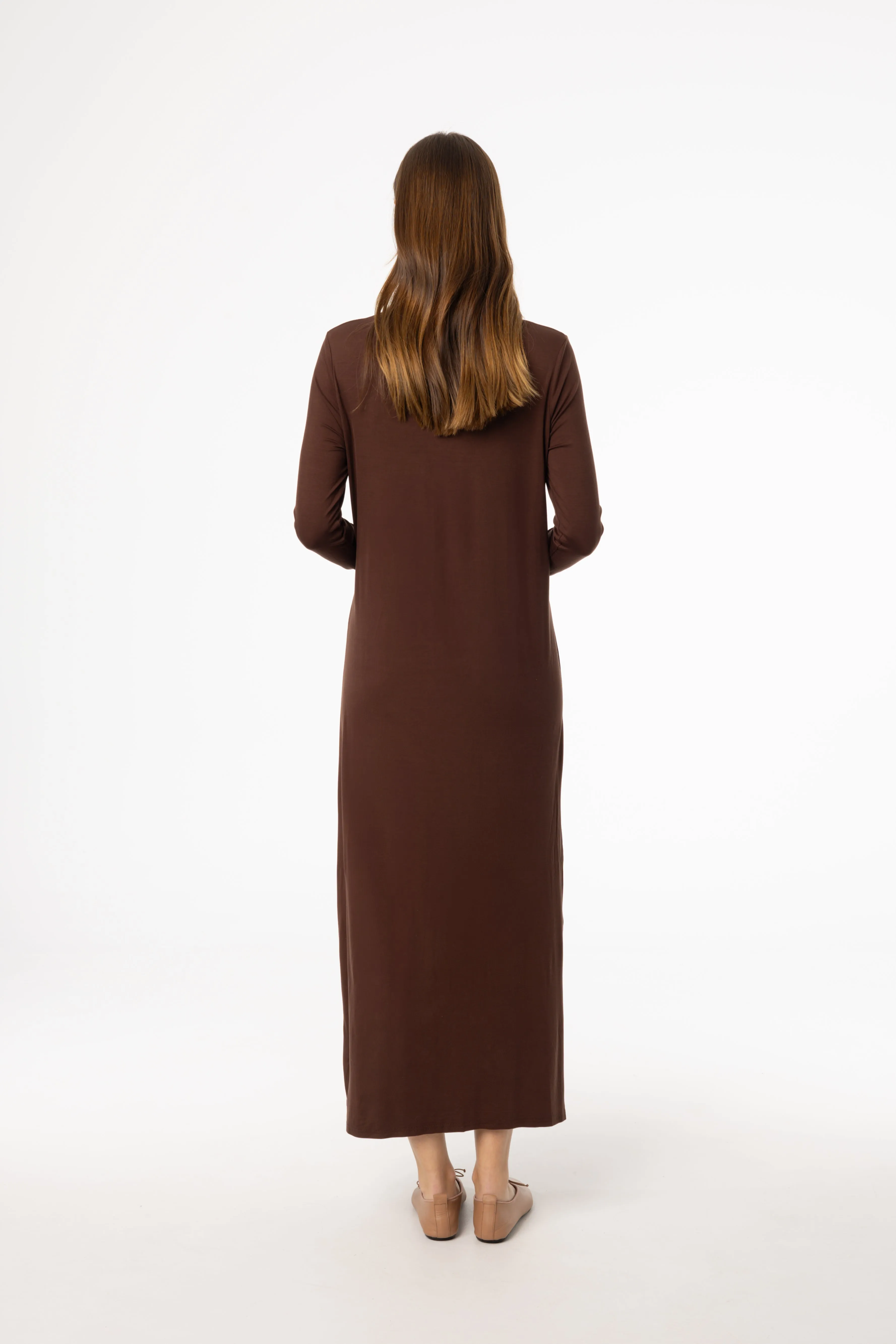 Brown Turtleneck Maxi Dress