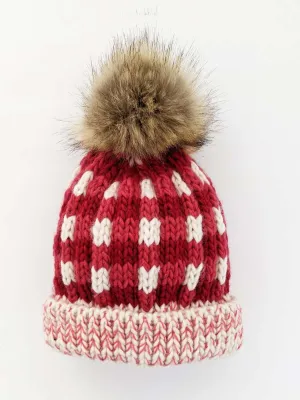 Buffalo Check Fur Pom Hat, Festive