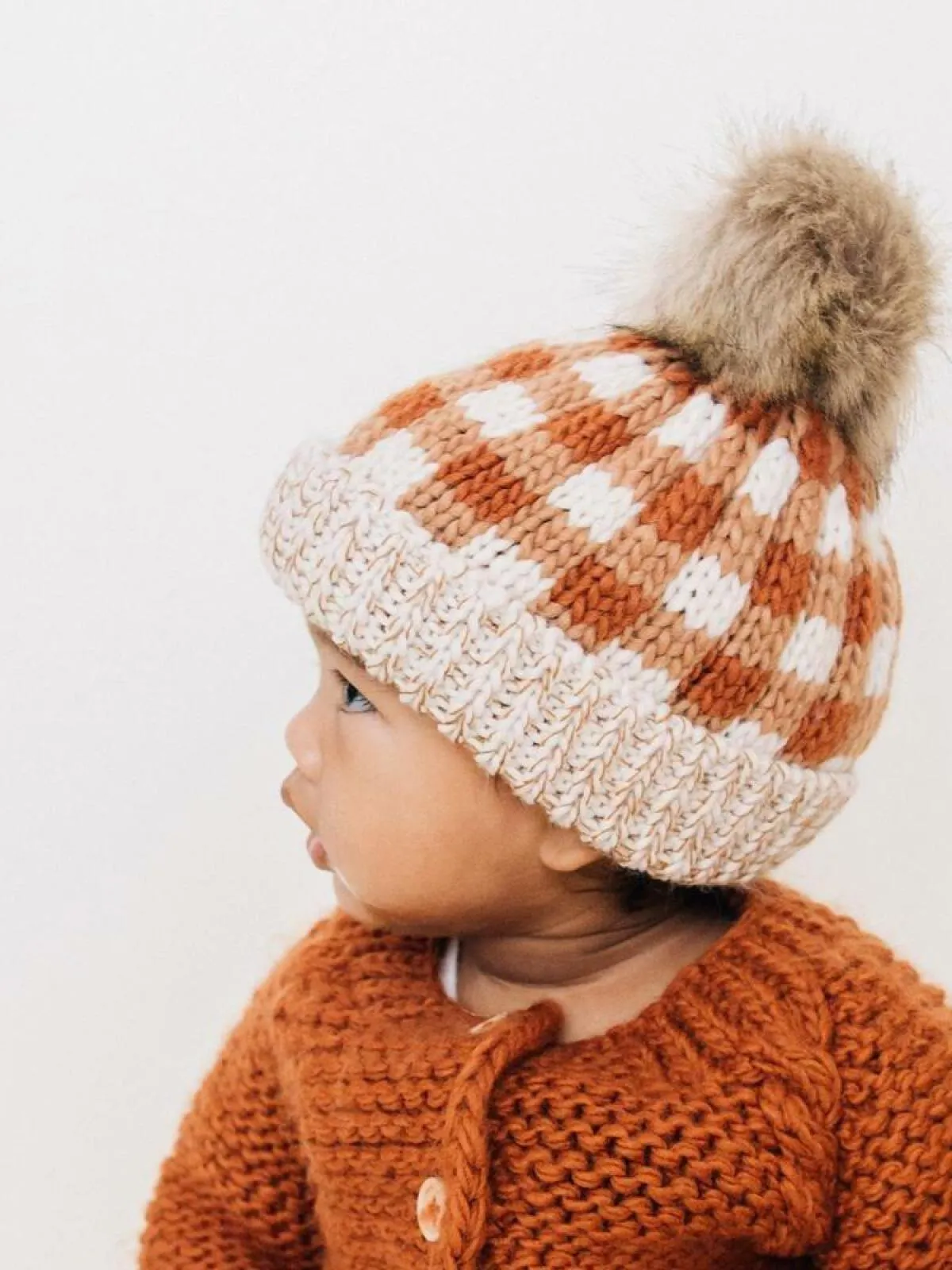 Buffalo Check Fur Pom Hat, Sienna