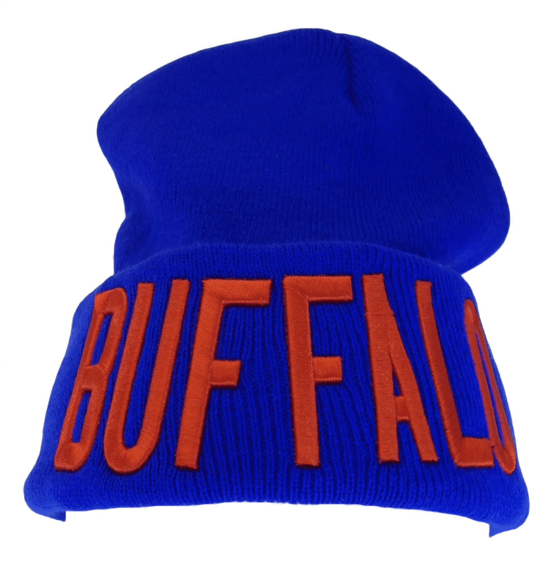 Buffalo City Name Adult Size Winter Knit Cuffed Beanie Hat (Royal/Red)