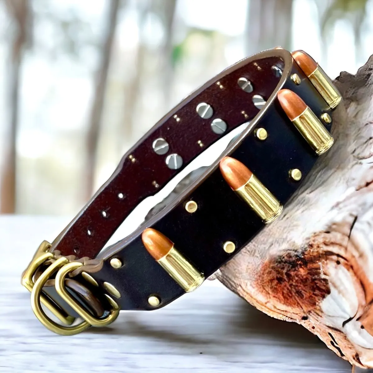 Bullet Leather Dog collar