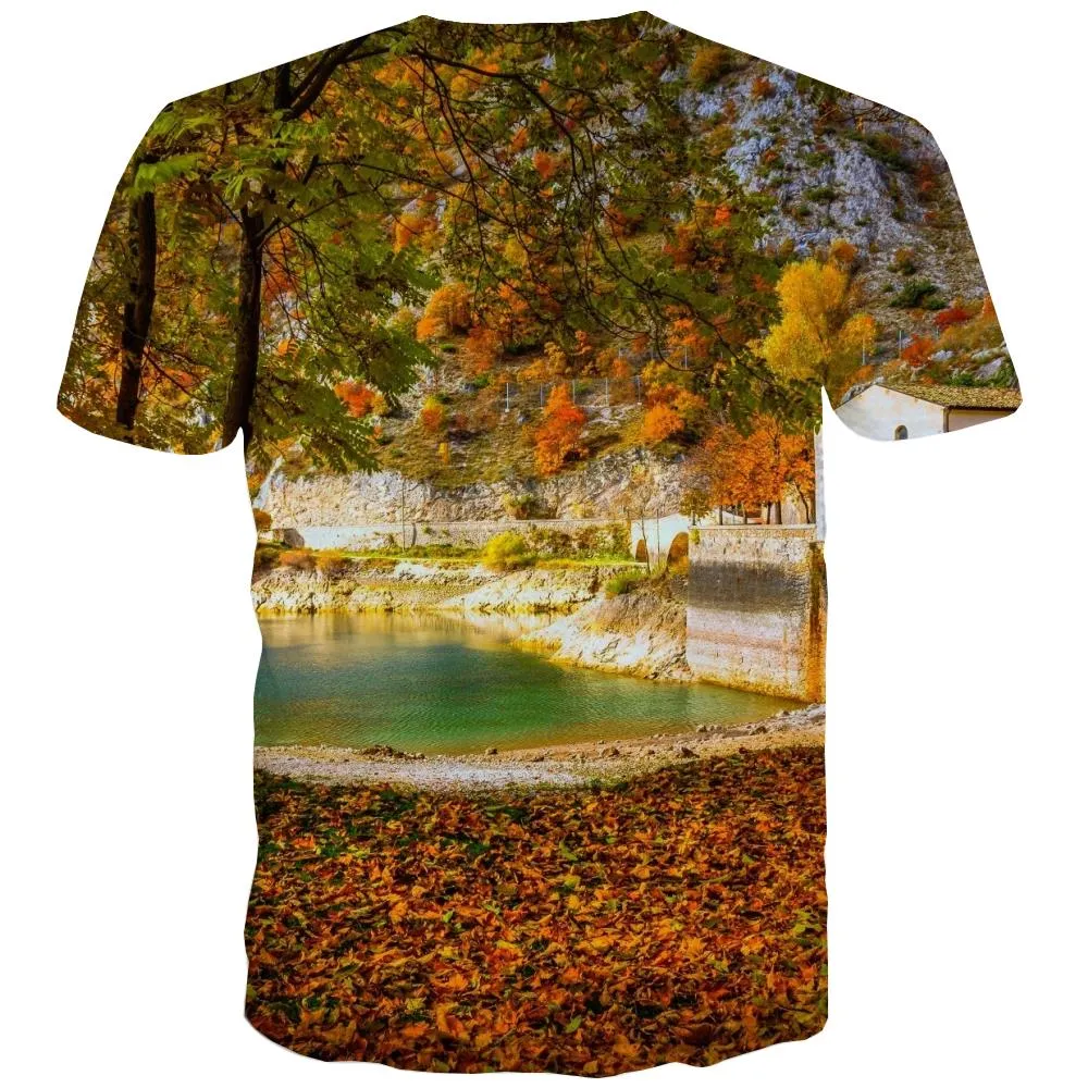 Camping T shirts Men Sunset T-shirts 3d Forest Shirt Print Flame Tshirt Anime