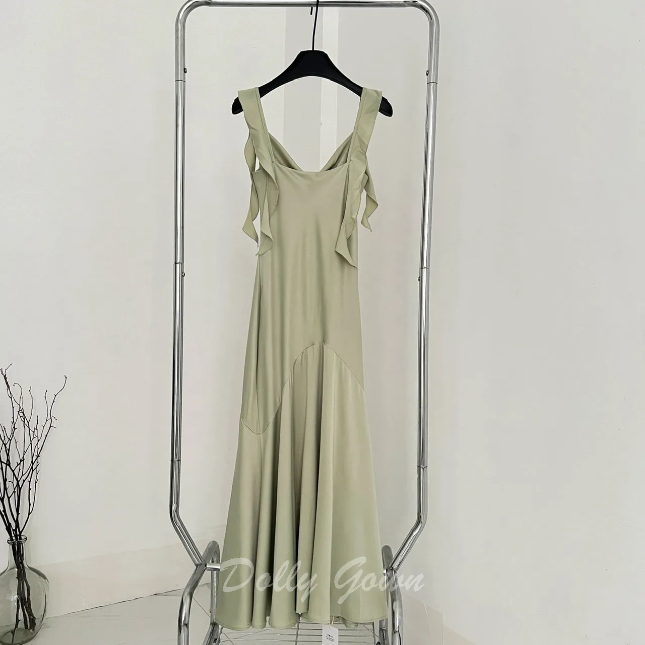 Casual Sage Green Cowl Neck Maxi Slip Dress Bridesmaid Dresses