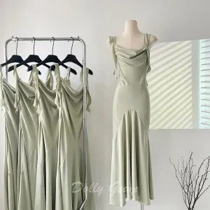 Casual Sage Green Cowl Neck Maxi Slip Dress Bridesmaid Dresses