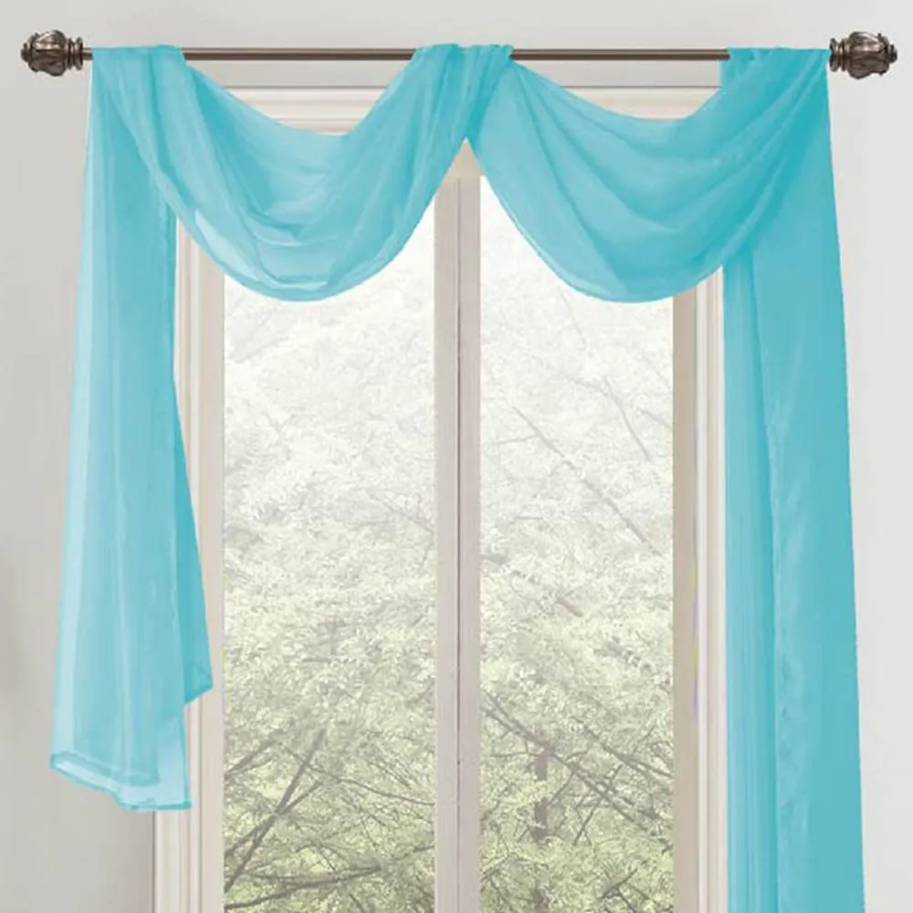 Celine Sheer 55 x 216 in. Sheer Curtain Scarf Valance Aqua