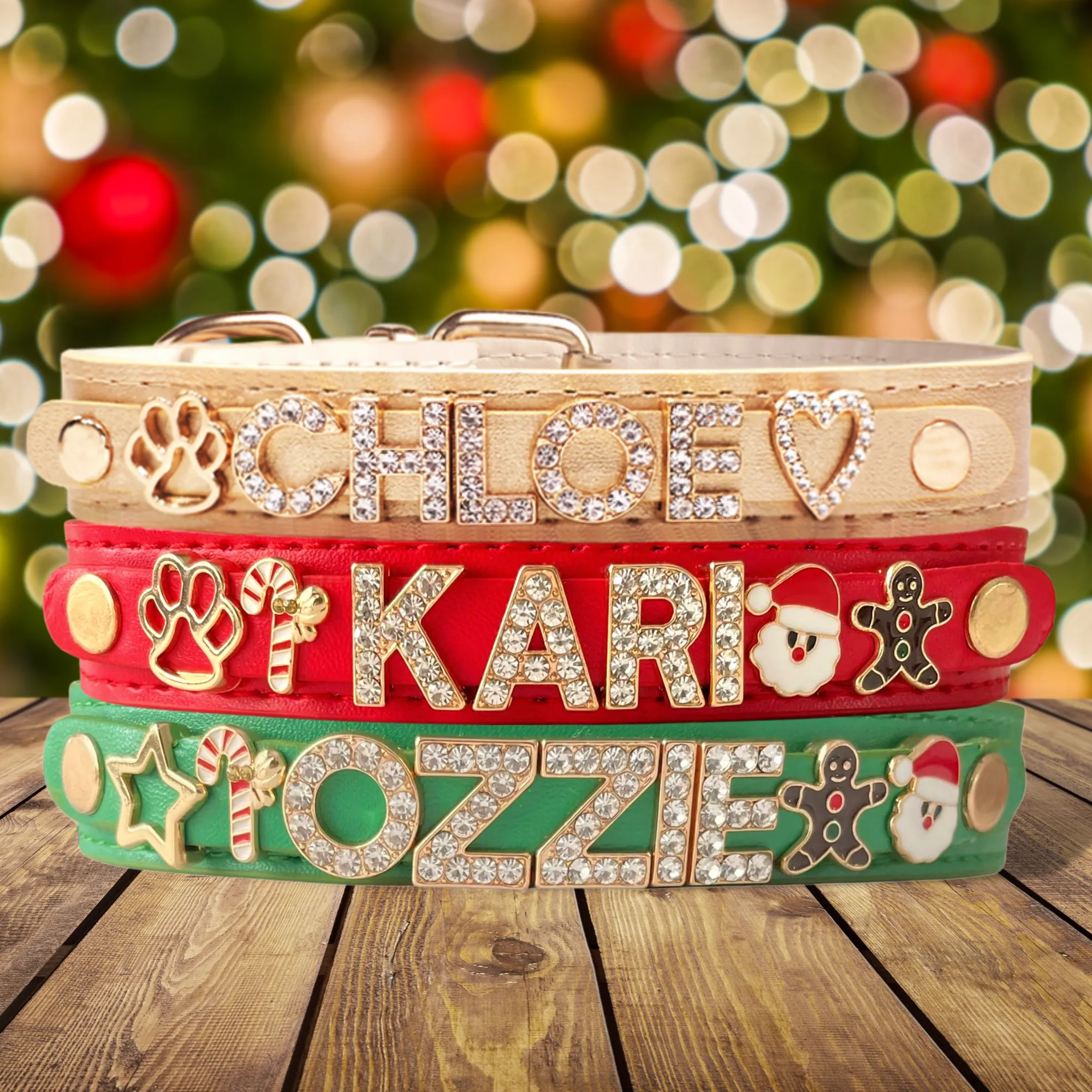 CHRISTMAS DOG COLLARS WITH STUDDED JEWELRY