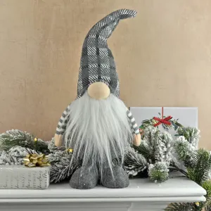 Christmas Gonk Figure Grey White Fabric Standing Decoration 41cm