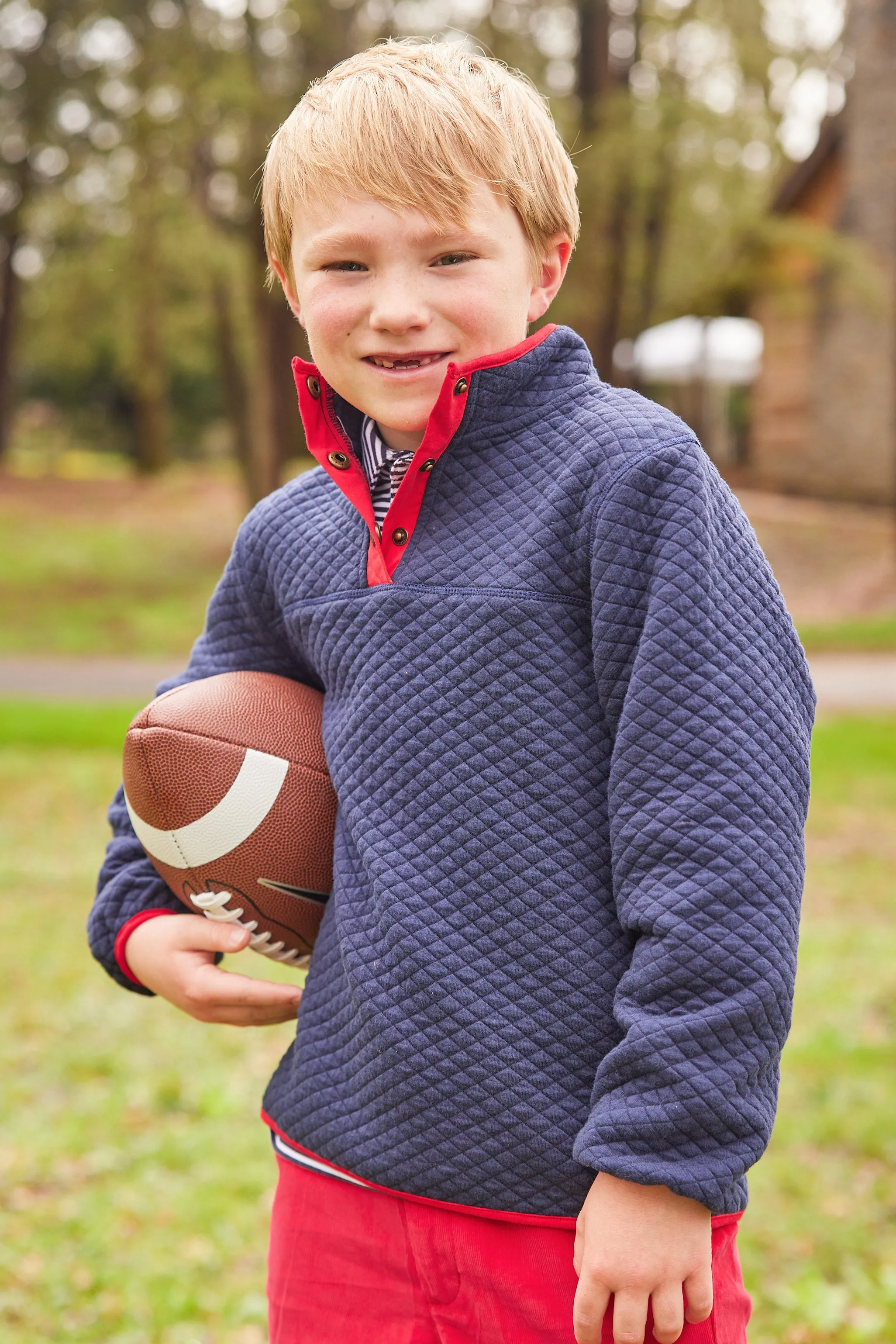 Classic Quilted Pullover - Navy / Red