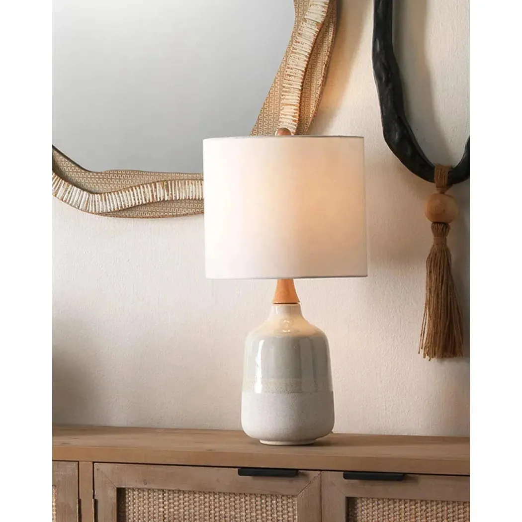 Coastal Style Cream Ceramic Rubber Wood Alice Table Lamp