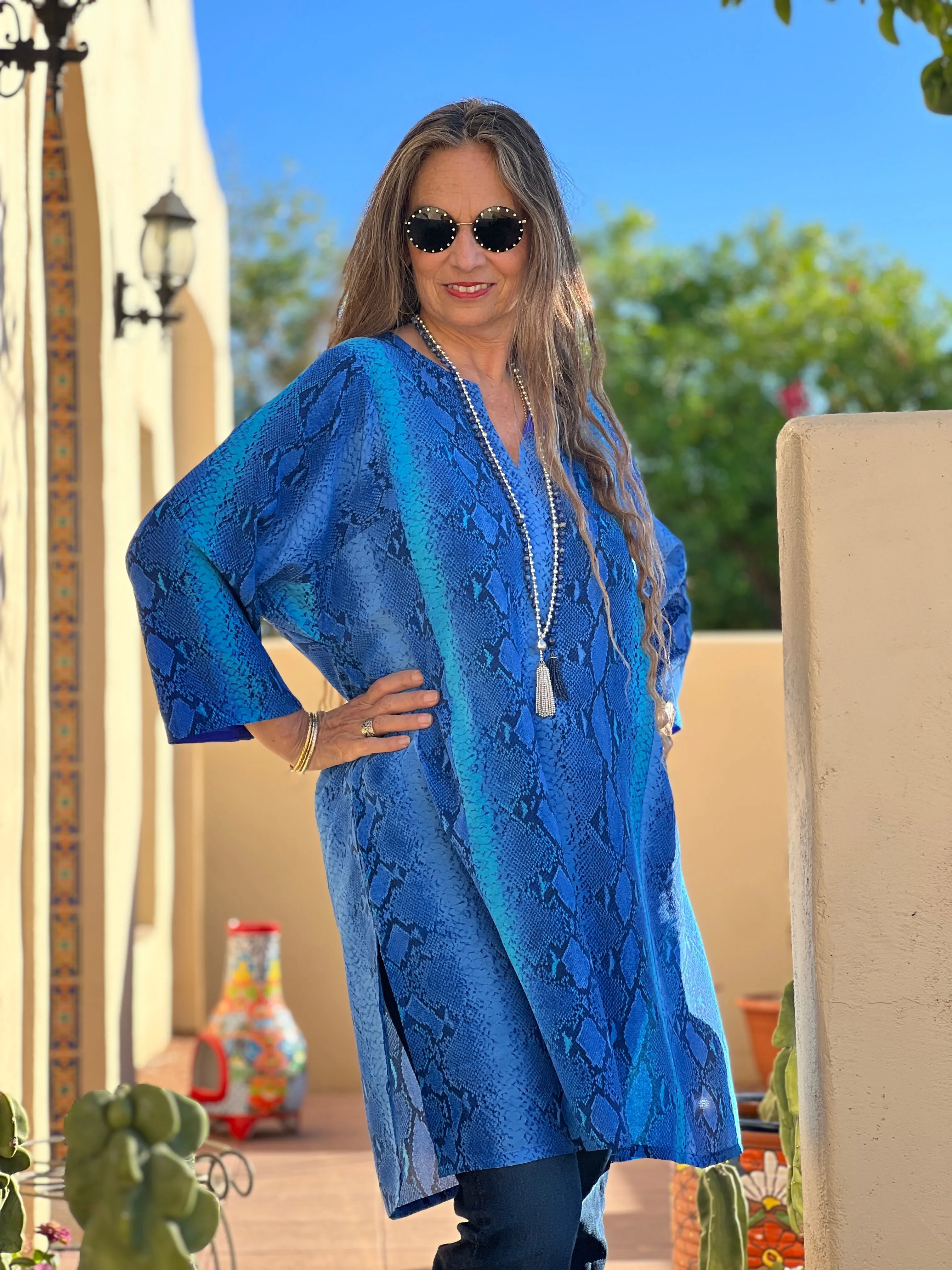 Cobalt Blue Serpente Italian Silk Tunic