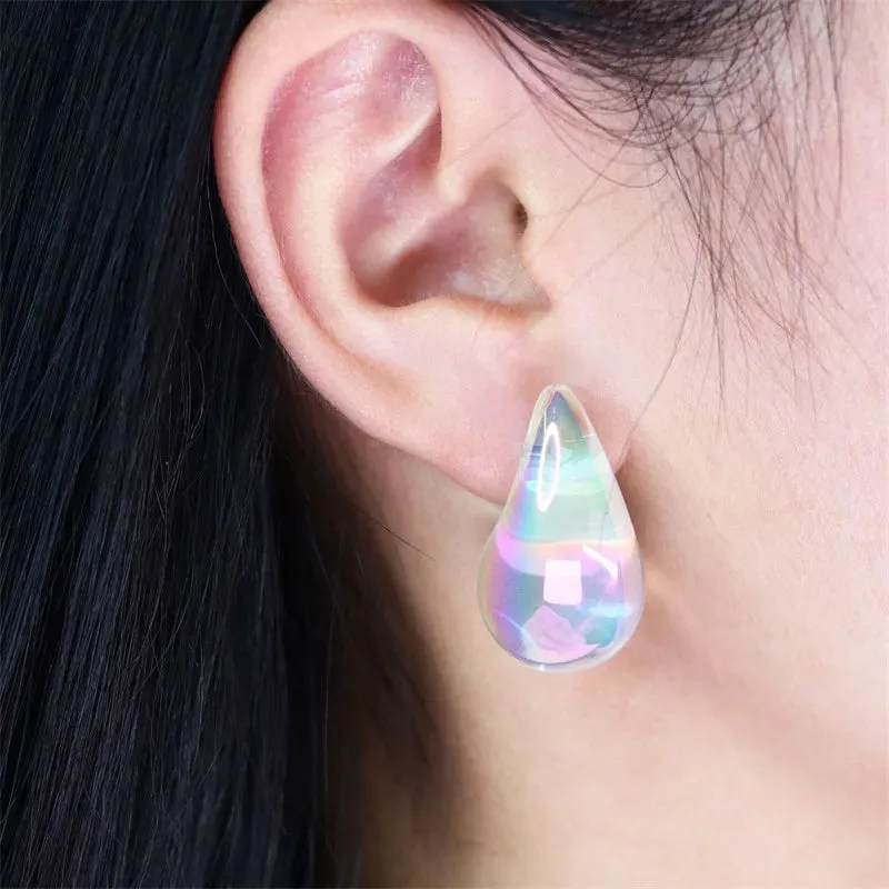 Color Transparent Teardrop Chunky Trendy Acrylic Stud Dupes Girls Cute Sweet Accessorie Magic Earring