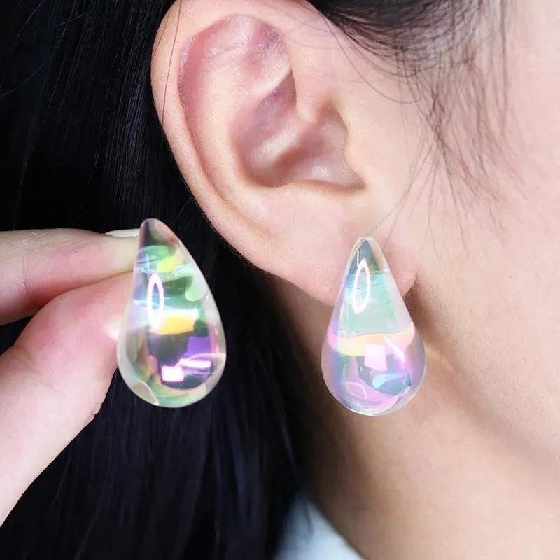 Color Transparent Teardrop Chunky Trendy Acrylic Stud Dupes Girls Cute Sweet Accessorie Magic Earring