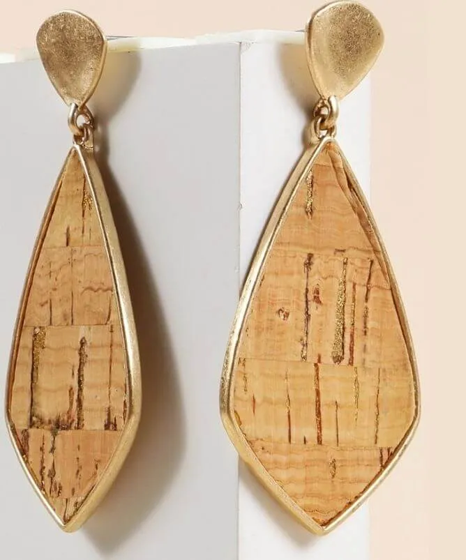 Cork Metal Stud Dangling Earrings