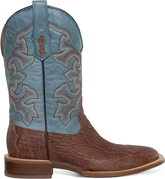 CORRAL MEN'S HONEY/BLUE SHARK EMBROIDERY WIDE SQ. TOE A4421