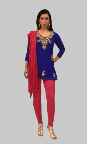 Cotton Chiffon Egyptian Blue Embroidered Tunic