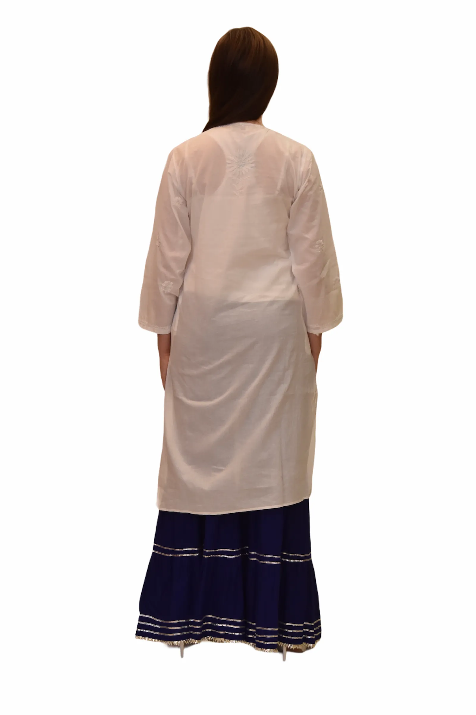 Cotton Daisy White Embroidered Long Kurti